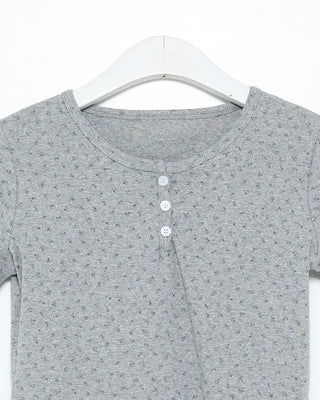 Henley Neck Flower Short Sleeve T-Shirt