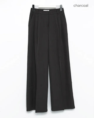 Two-pleat, center-creased wide-leg slacks