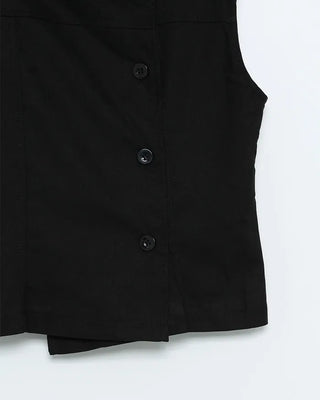 High-neck button-down sleeveless top