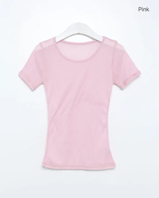 See-through layered half T-shirt