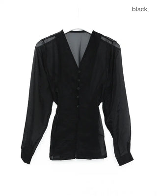 See-through balloon button blouse
