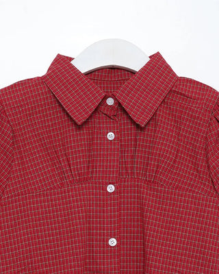 Gingham check puff sleeve shirt