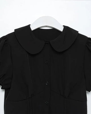 Puff-sleeve, round-neck blouse
