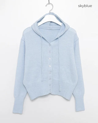 Wide Rib Hem Knit Cardigan Hoodie