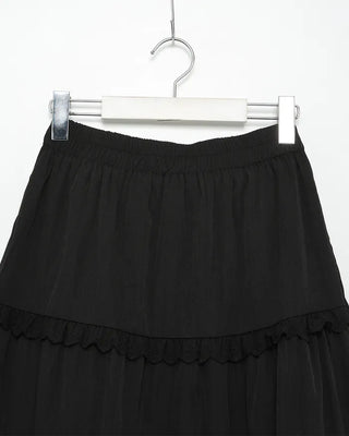 Lace tiered flared long skirt