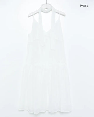 See-through gathered yoke camisole dress