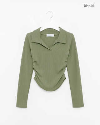 Side-shirred collar knit