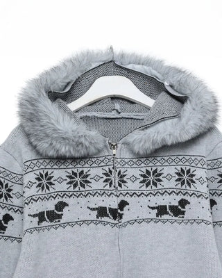 Nordic Fur Hoodie Zip Knit