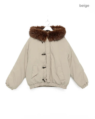 Button-up hooded fur padded jacket