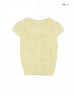 Round neck button collar knit