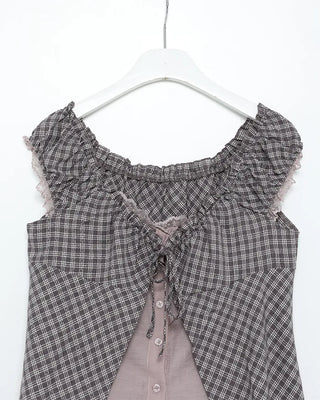Checked layered off-shoulder blouse