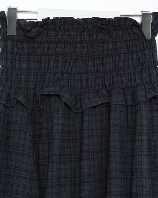 Waist-gathered check midi skirt