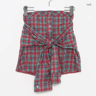 Checked Ribbon Shirt Tube Top
