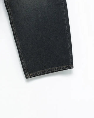 Back flap pocket, whiskered wash jeans