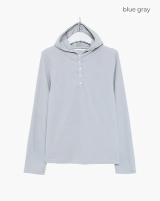 Button-detail fleece hoodie
