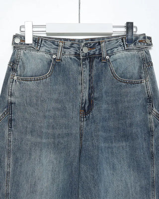 Wide-leg denim pants with a striped design