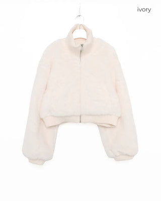 High-neck cropped fur jacket