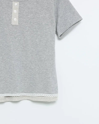 Striped layered Henley neck half T-shirt