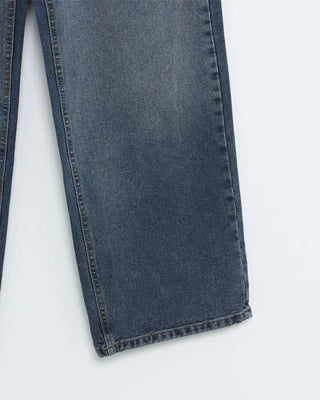 Washed denim wide-leg pants