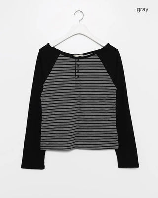 Striped raglan henley t-shirt