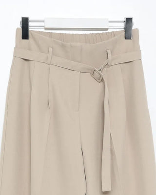 Belted high-waisted wide-leg slacks