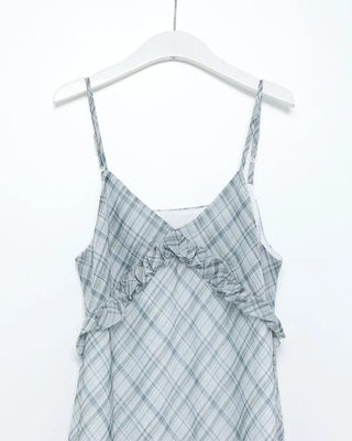 Frilled check camisole mini dress