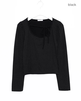 Jewel Neck String Dot Long T-Shirt