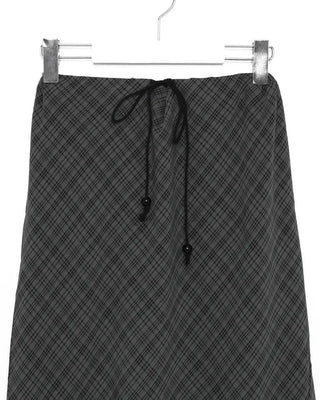 Waist string check long skirt