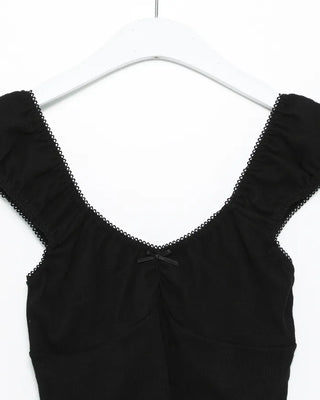 Gathered Shoulder Rib Pointelle Tank Top