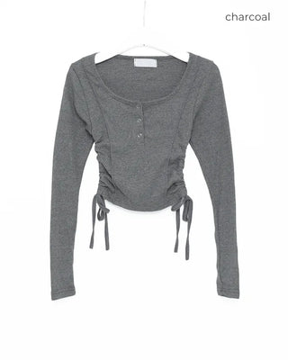 Jewel Neck Drawstring Crop T-Shirt