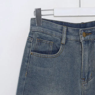 Front slit denim long skirt