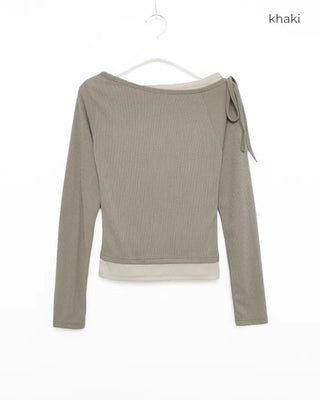 Boat neck layered long-sleeve T-shirt