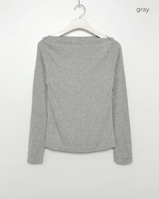 Boat neck simple long-sleeved T-shirt