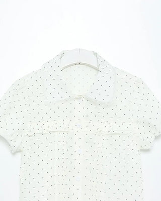 Polka Dot Pintuck Collar Blouse