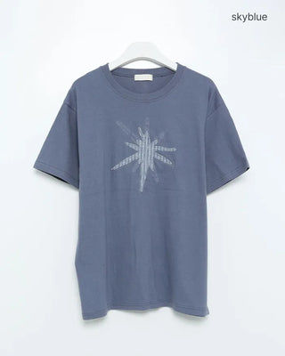 (Unisex) Check Star Patch Stitch Half T-Shirt
