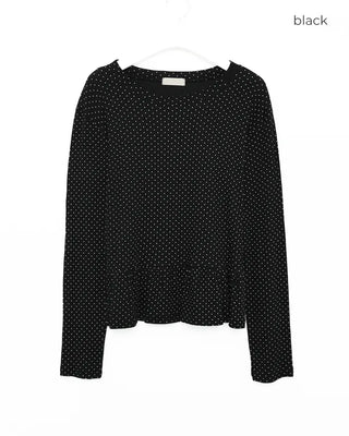 Polka Dot Waist Frill Point Long Sleeve T-Shirt