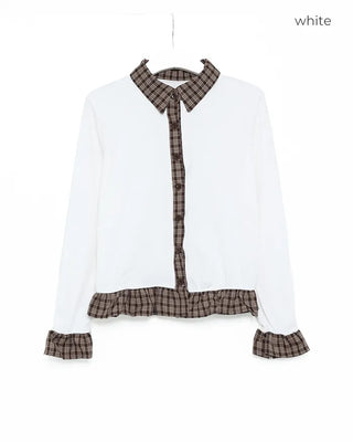 Checked frill cardigan