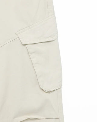 Ivory pleated cargo flare pants