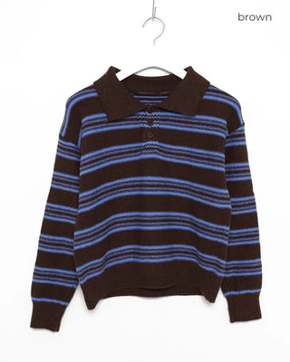 Striped polo collar knit