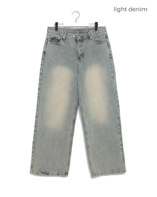 Two-button denim wide-leg pants