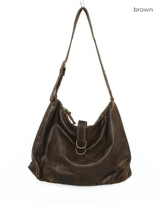 Washed faux leather shoulder bag