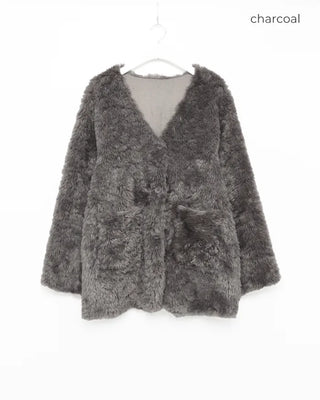 Fur V-neck cardigan