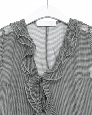 Checked chiffon sheer ruffle blouse