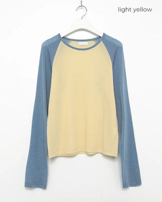 Two-tone raglan Tencel mix long-sleeved T-shirt