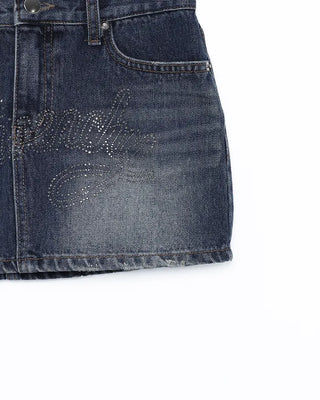 Cubic lettering denim mini skirt