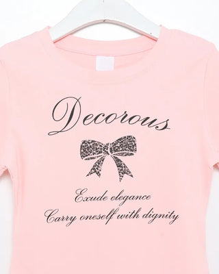 Ribbon Print Crop Short Sleeve T-Shirt