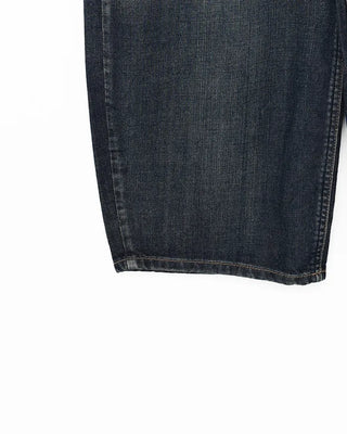 Seam-stitched distressed wide-leg denim pants