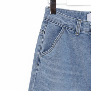 Distressed straight denim pants