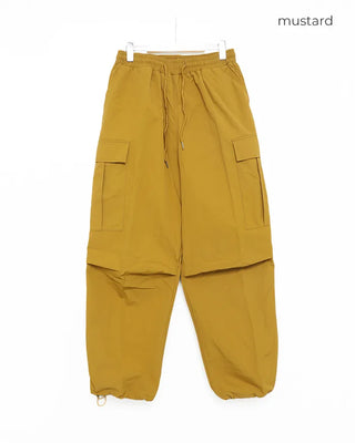 Fleece-lined parachute string cargo pants