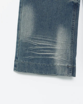 Unique whiskered wash low-rise denim pants